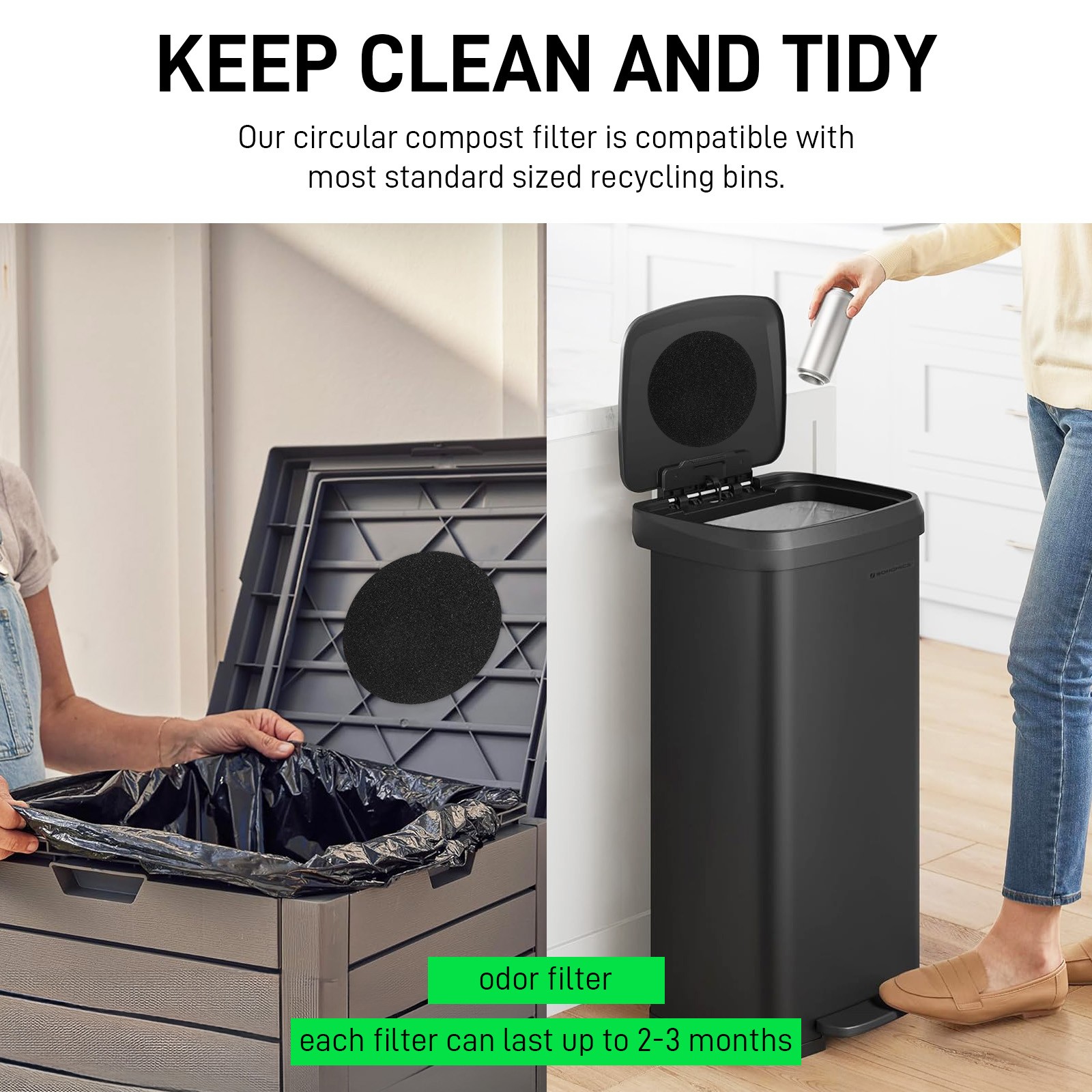 Set of 6 7.25inch Kitchen Compost Bin Charcoal Filter Replacements Thickness 0.4