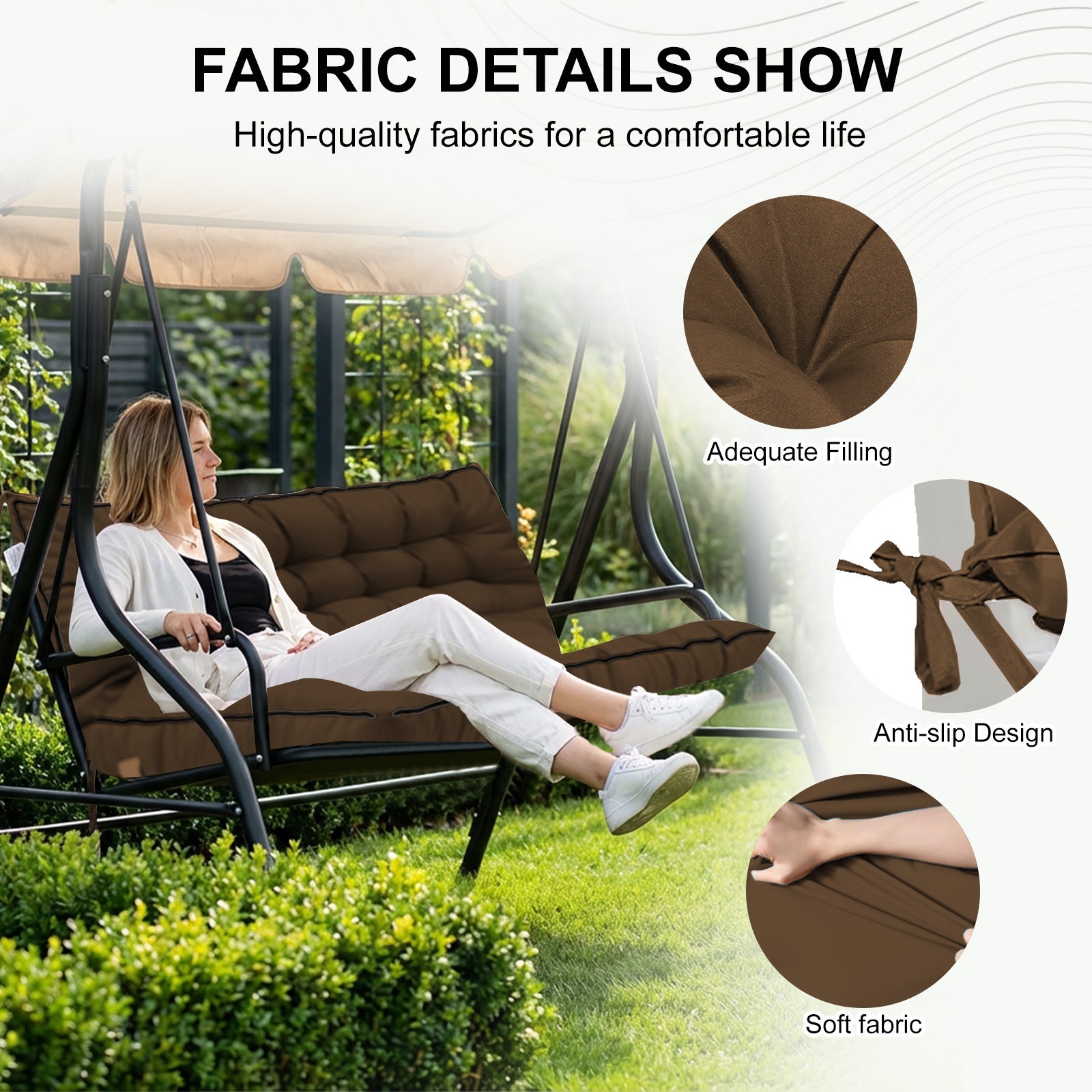 Outdoor Swing Cushions 55‘’ Comfortable 2-3 Seat Pation Swing Pad For Backyard