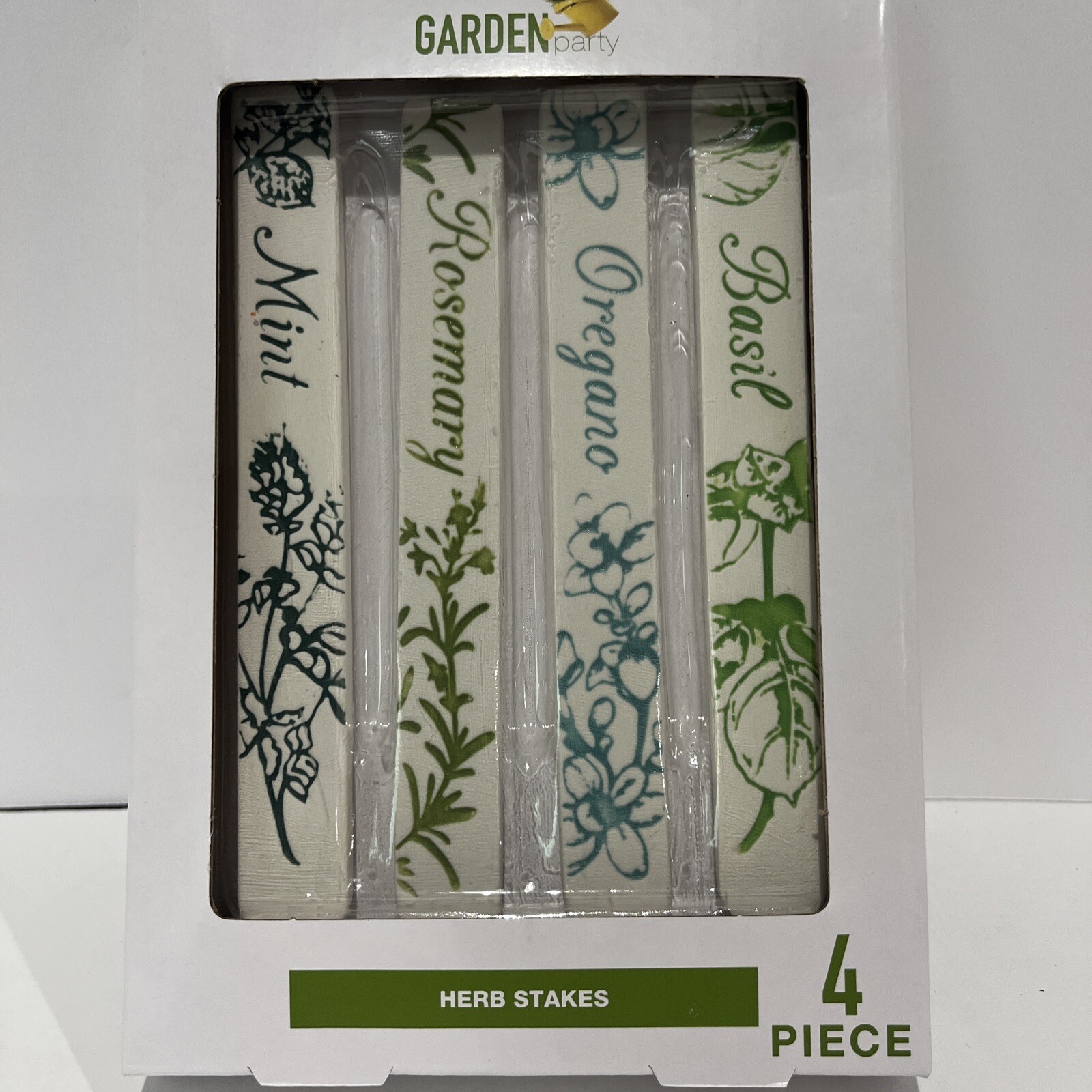 Herb Stake Plant Markers Rosemary Mint Oregano Basil Ceramic Garden Label 4pk