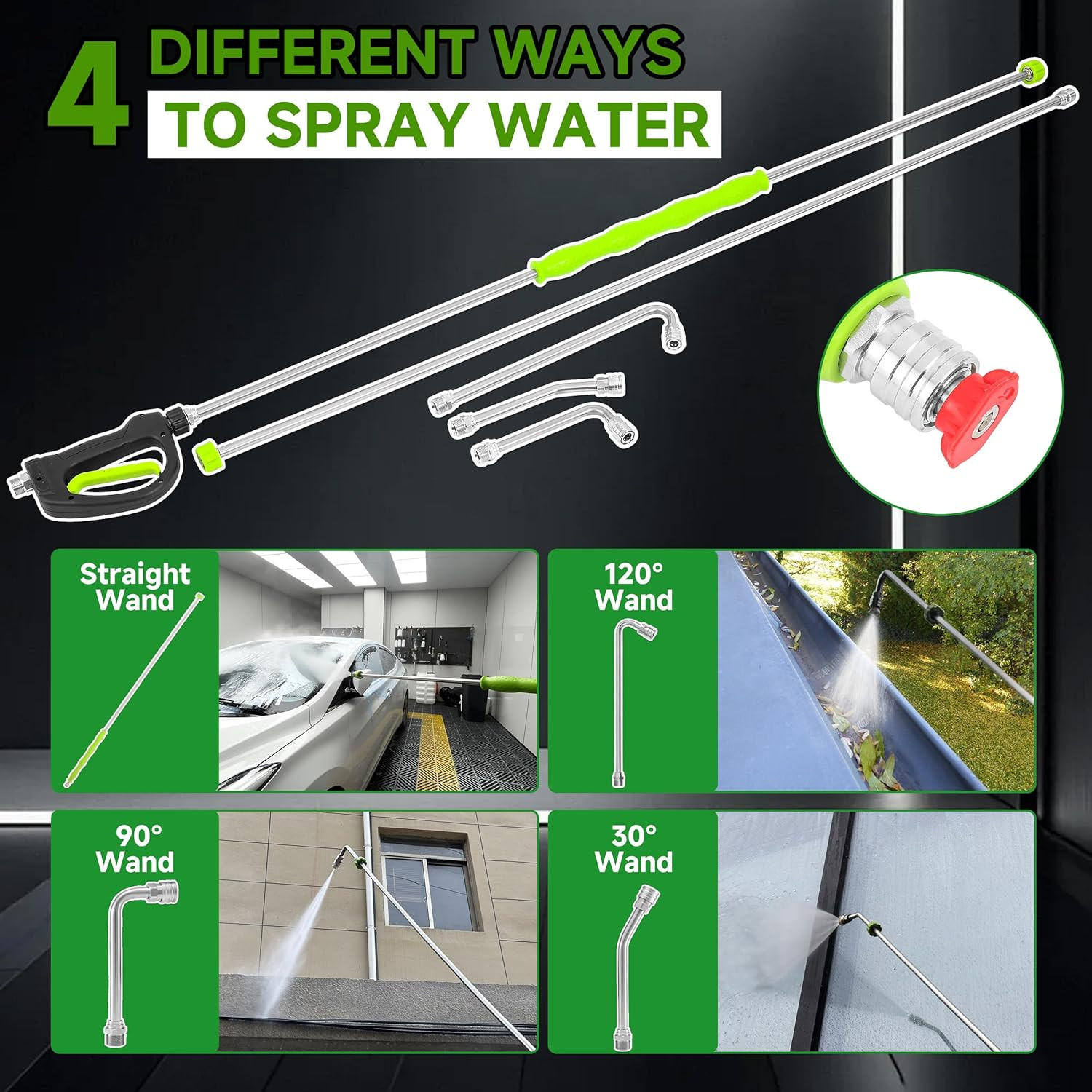 Pressure Washer Extension Wand 120 Inch, Stainless Steel | 30°/90°/120° Curved R