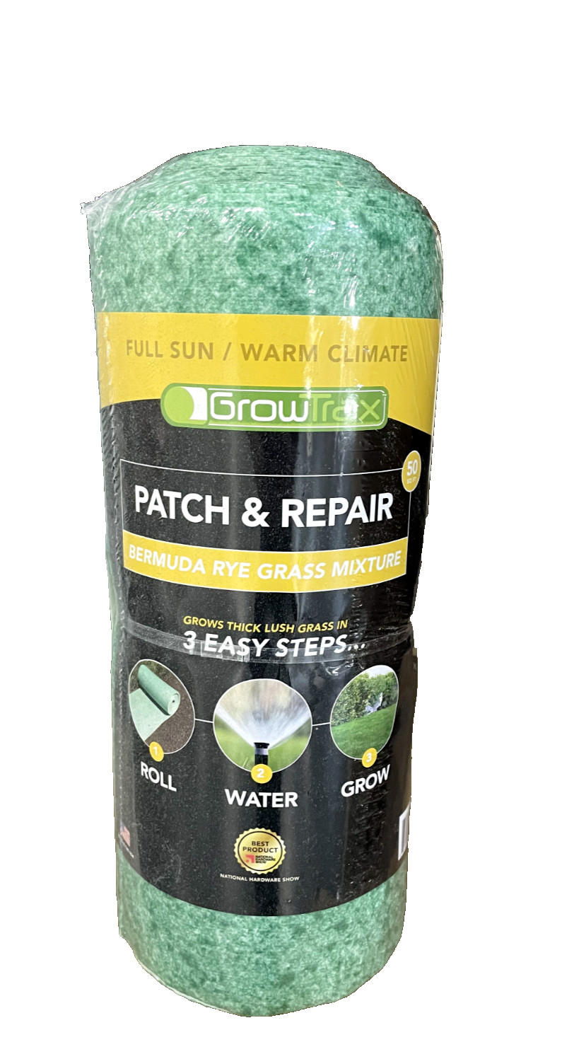 Grotrax Biodegradable Grass Seed Mat, Bermuda Rye – 50 Sq Ft Quick Fix Roll