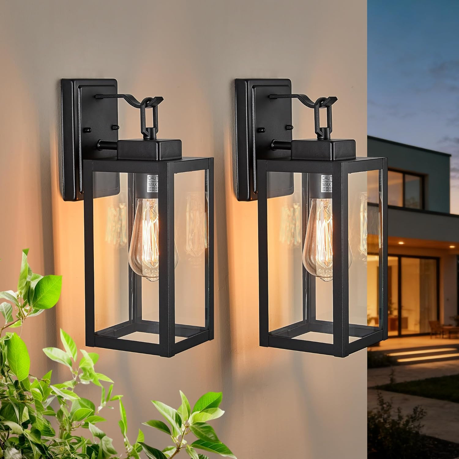 Outdoor Light Fixture Wall Mount Set of Two, Outdoor Wall Sconce, Waterproof Bla