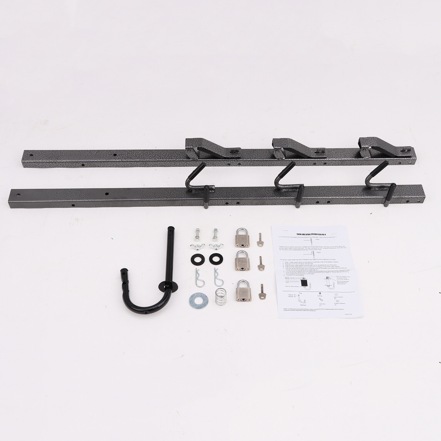 TIEWARDS 3-Place Weeder Trimmer Rack Holder for open Landscape Trailer Lockable
