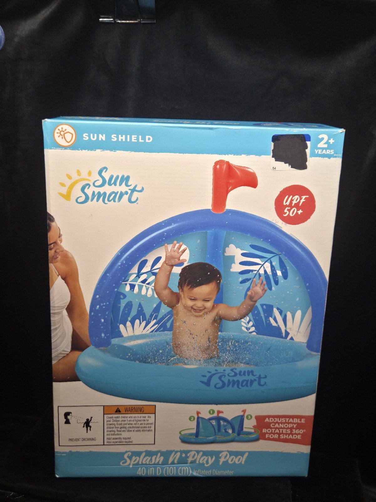 Sun Smart Splash N Play Pool 40in Kiddie Inflatable UPF 50 Canopy New
