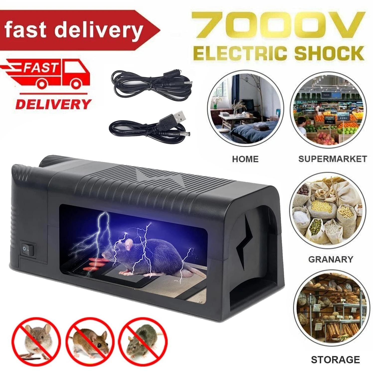 Upgraded Electronic Mouse Trap Control Kill Big Rat Pest Electric Rodent Zapper