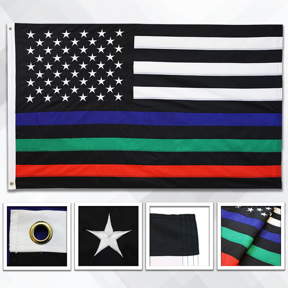 Embroidered Thin Blue Green Red Line Flag 3x5ft Thin Line House Flag 3′ x 5′