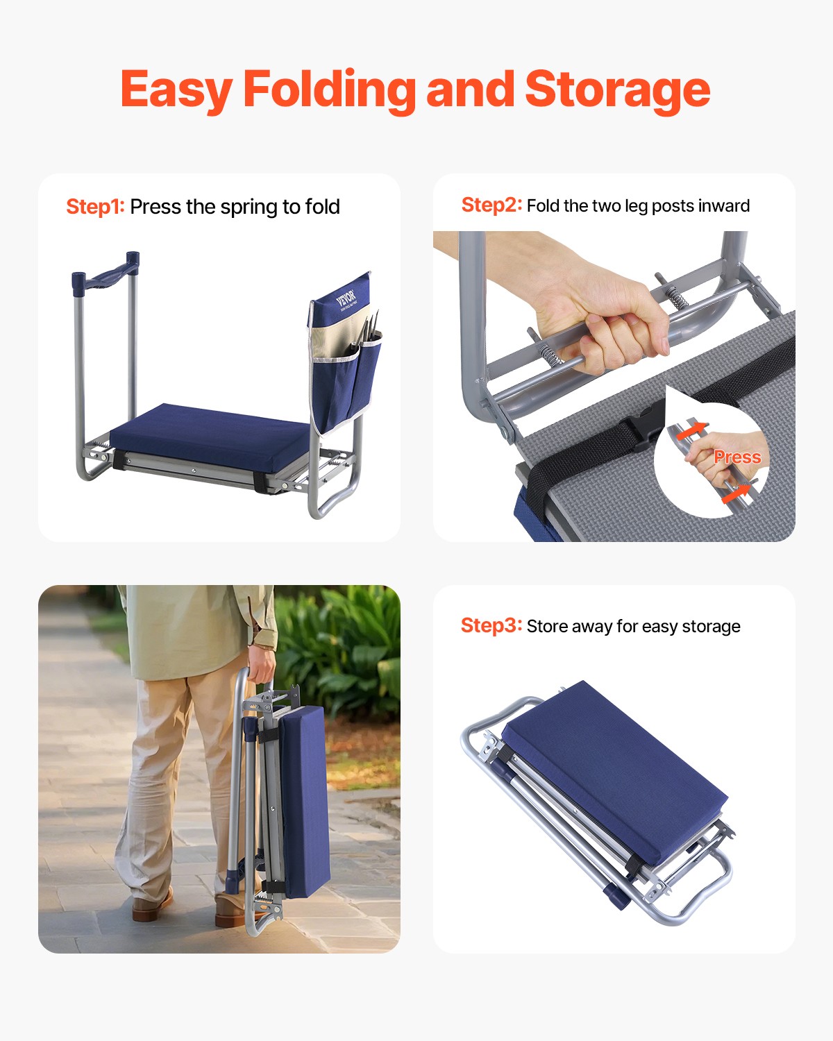 VEVOR Garden Kneeler 11″ EVA Pad 2 in 1 Folding Garden Kneeling Stool Heavy Duty