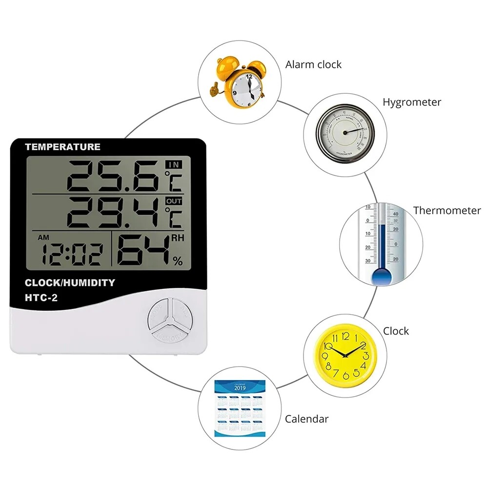 THERMOMETER INDOOR Digital LCD Hygrometer Temperature Humidity Meter Alarm Clock