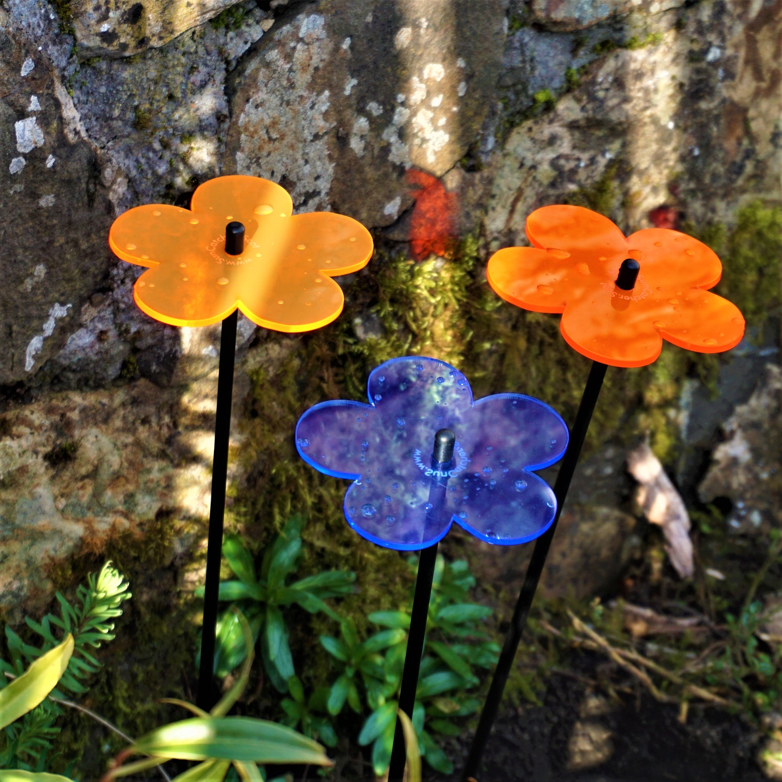 SunCatcher Set of 3: Blossom | colourful fluorescent garden stake decor ornament