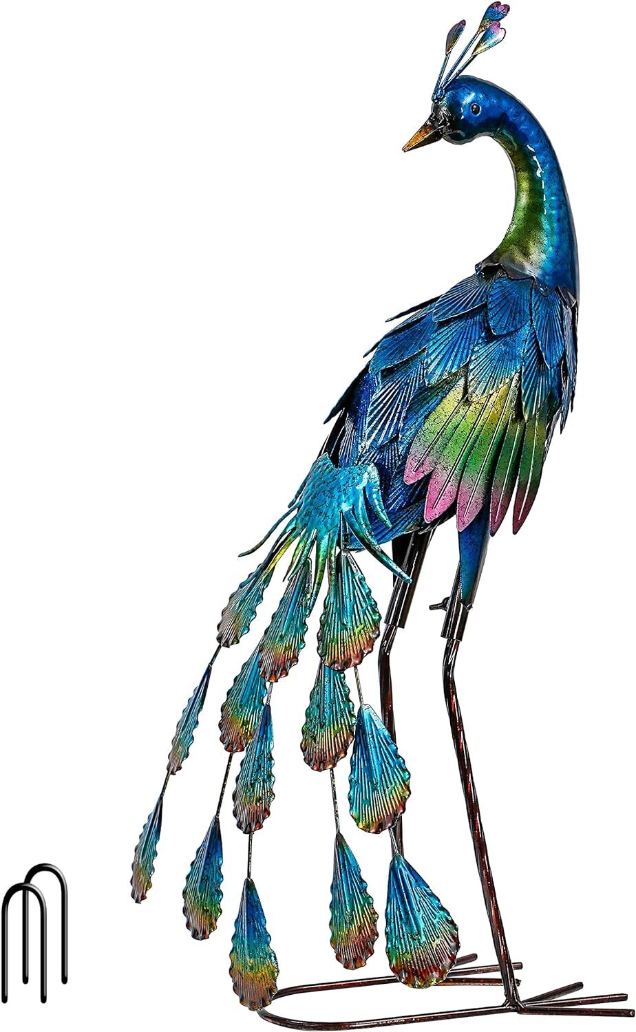 22.4″ Tall Outdoor Decor Peacock – Garden Art Statue Metal Bird Lawn Ornament