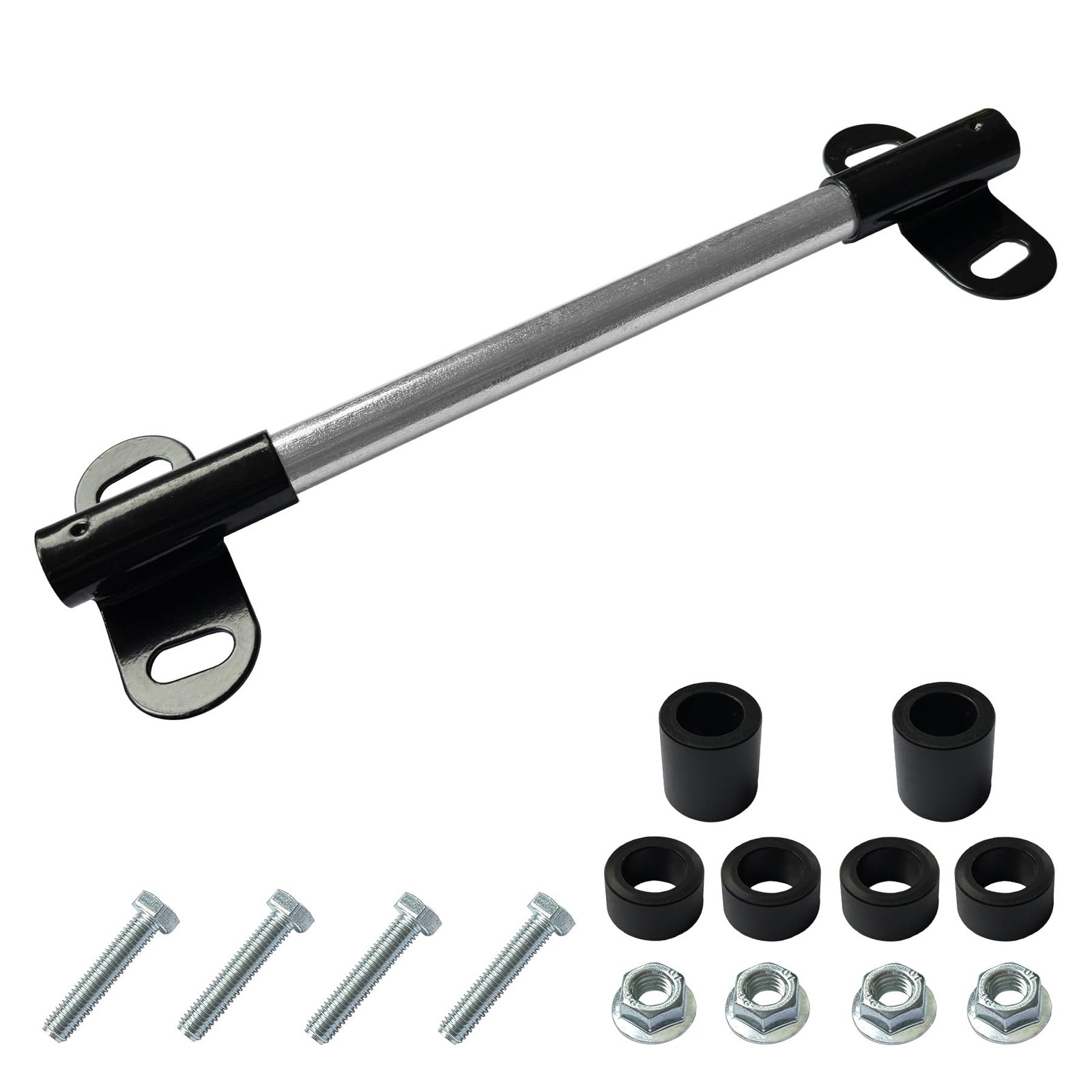 10 “x 0.63” Wheelbarrow 10 x 0.63 “Axle + Brackets+ Spacers, Black and silver