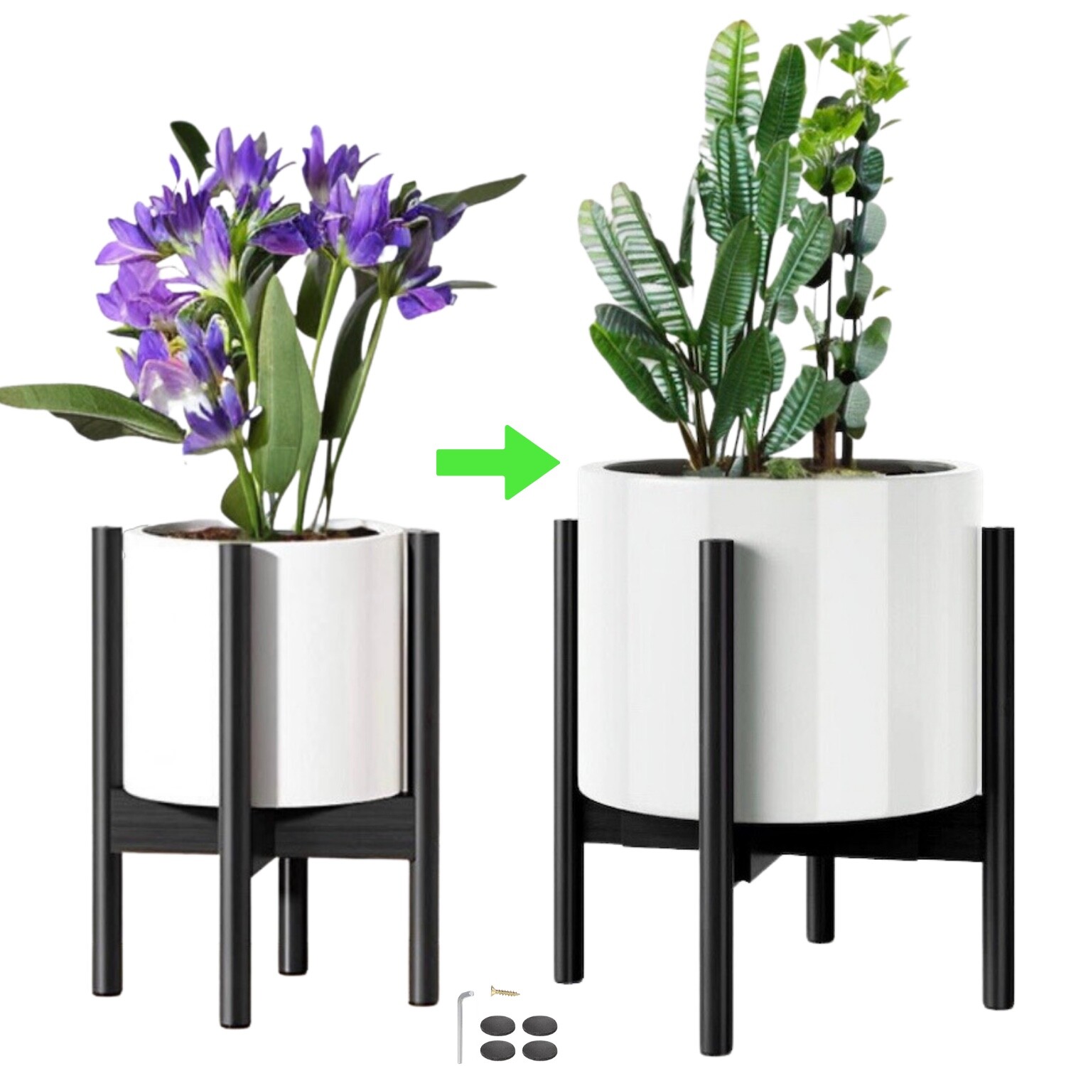Bamboo Wood Adjustable Plant Stand For 8 To 12 Inches Pots – Mid Century Modern