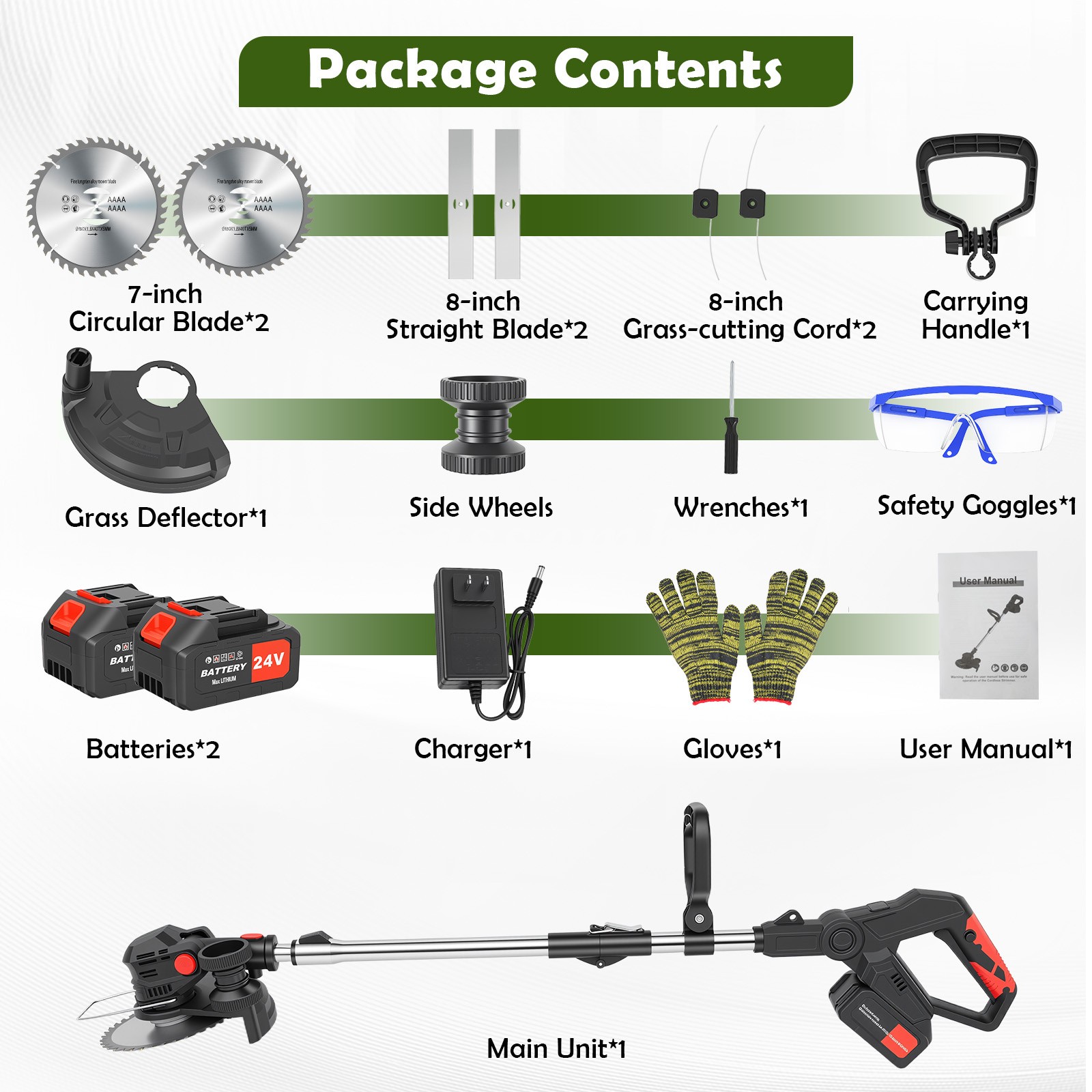 Cordless String Trimmer, Edger WeedWhacker Grass Eater Lawn Cutter 3.0ah Battery