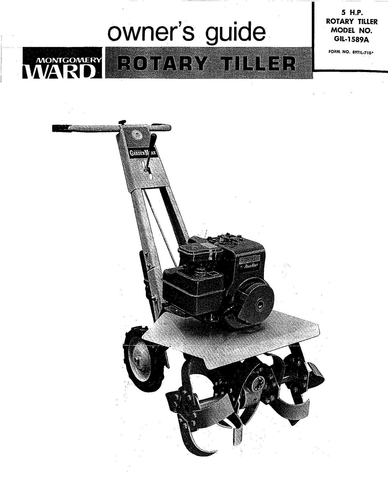 Owners Instruction Manual Montgomery Ward Rotary Front Tine Tiller GIL-1589A 5HP
