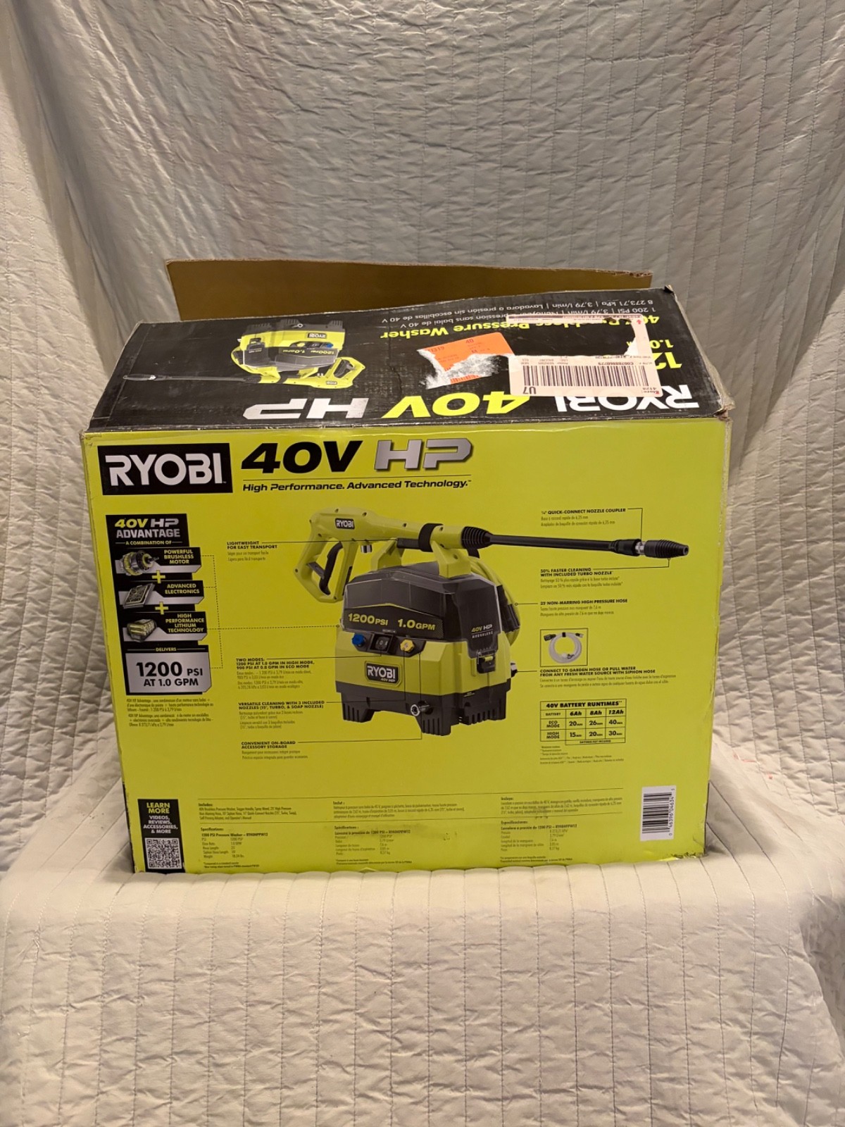 RYOBI 40V 1200 PSI 1.0 GPM Cordless Cold Water Pressure Washer (Tool Only)
