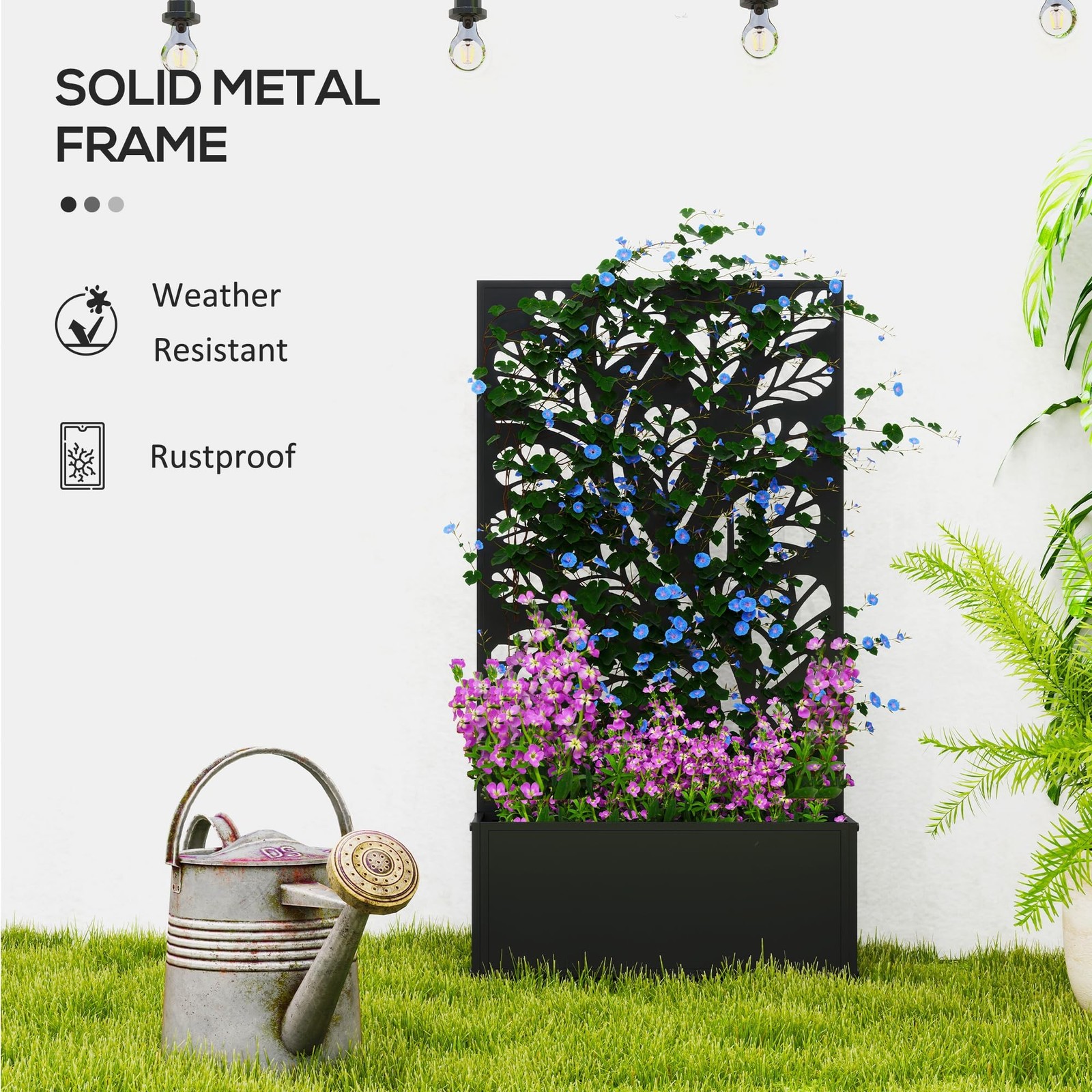 Outsunny Metal Raised Garden Bed with Trellis, Twigs and Leaves Cut-Outs