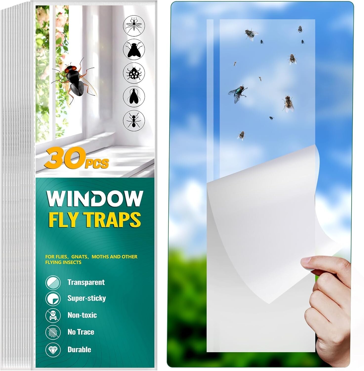 30 Pack Fruit Fly Traps Indoor Non-Toxic Window Fly Trap Catcher Clear Trap f…