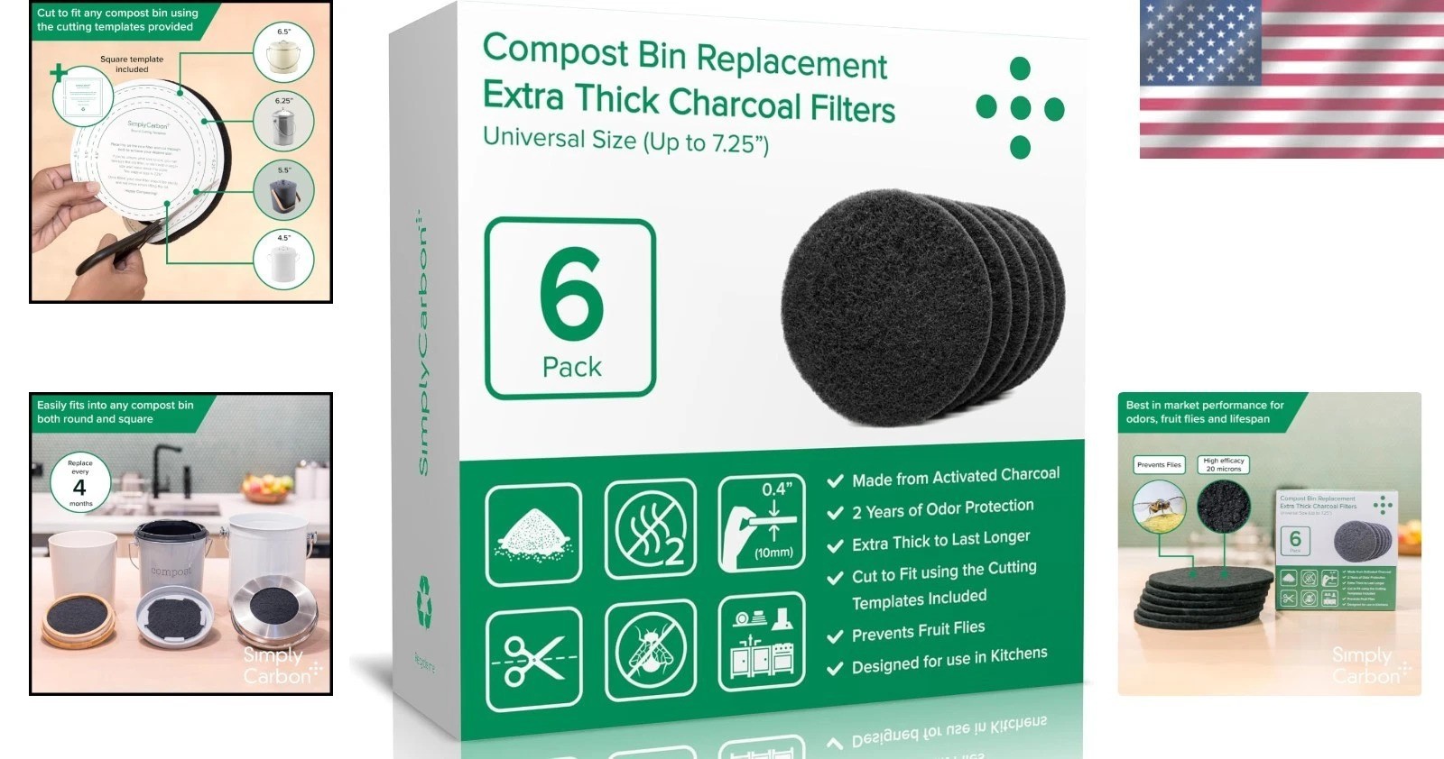 Extra Thick Replacement Filters for Kitchen Compost Bins x6