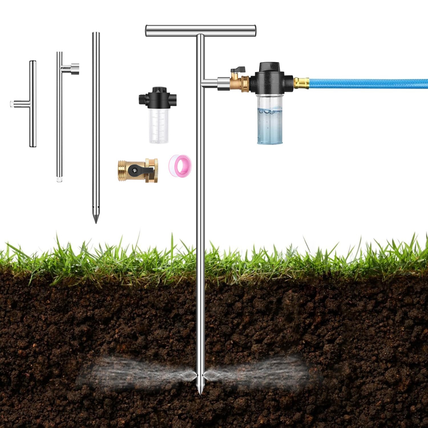 Stainless Steel Deep Root Tree Watering Tool, Root Feeder with Fertilizer Bottle