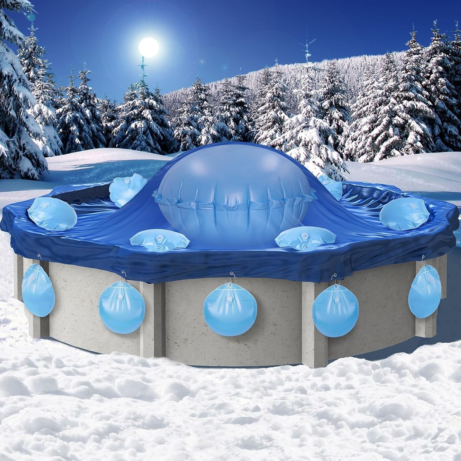 5Ft Pool Pillow Set with 16PCS Cover Weights Winter PVC Above Ground Pool Cov…