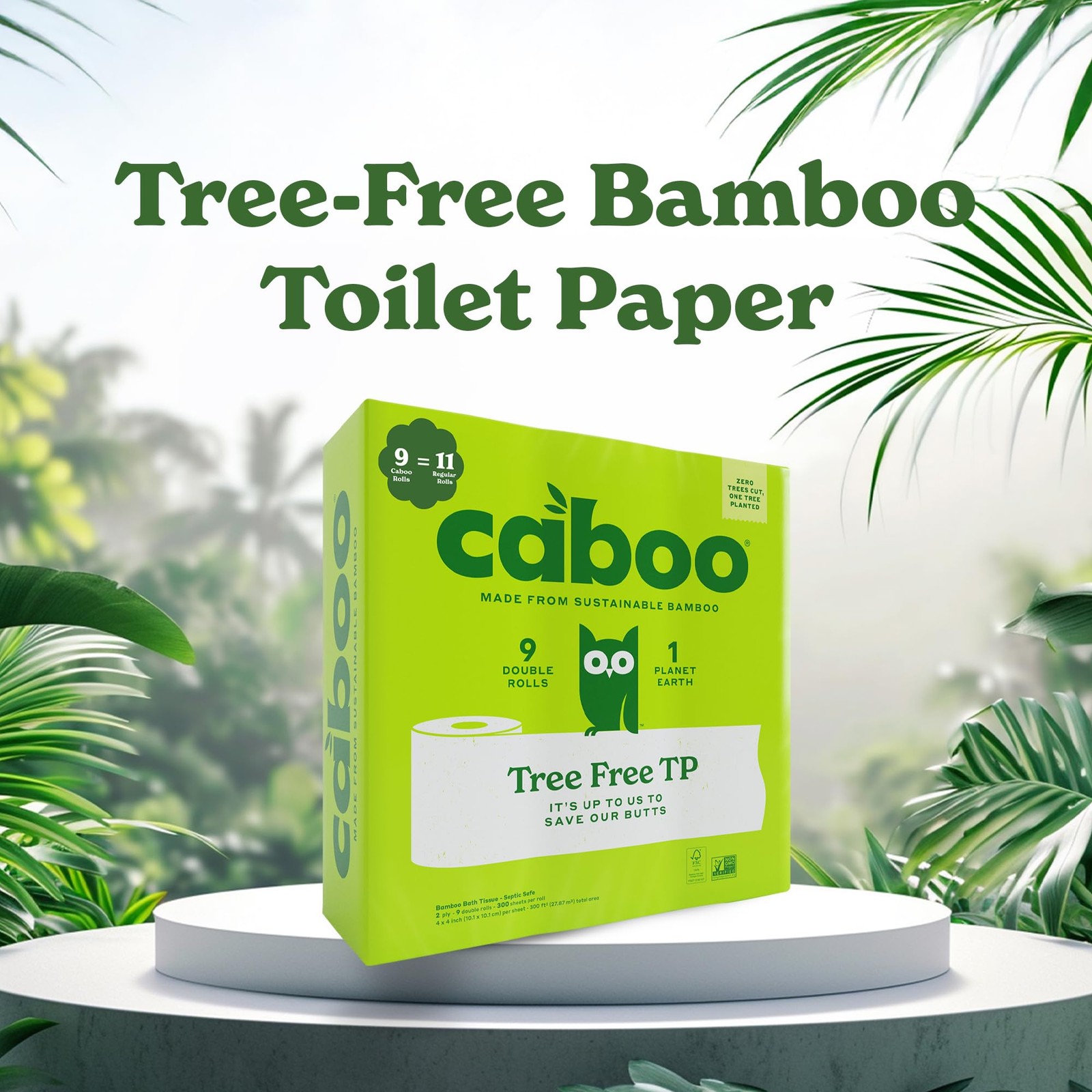 Caboo Tree-Free Toilet Paper, Septic Safe Bath Tissue, Quick Dissolving 2-Ply