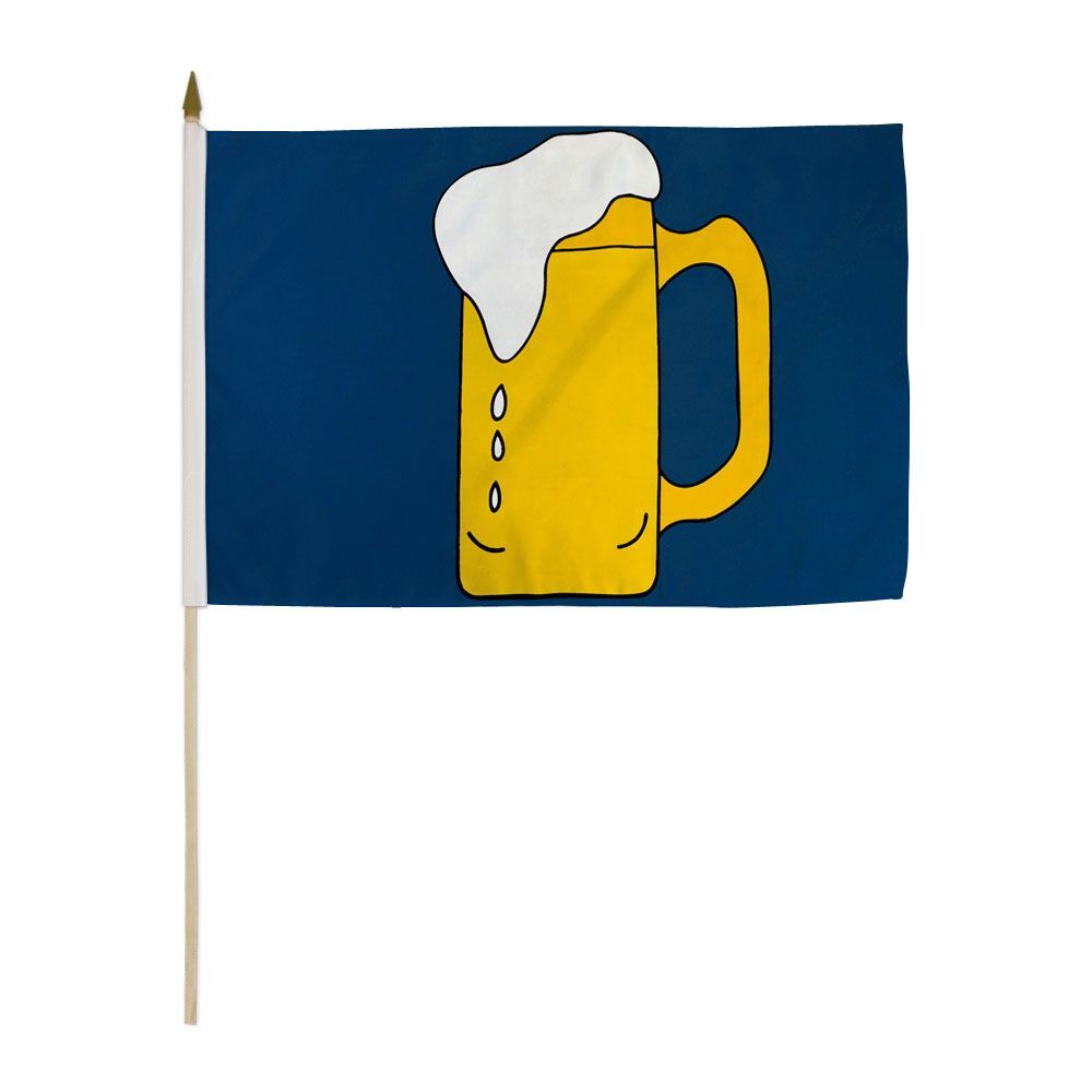 12×18 Inches Beer Mug Blue Stick Flag wood Staff