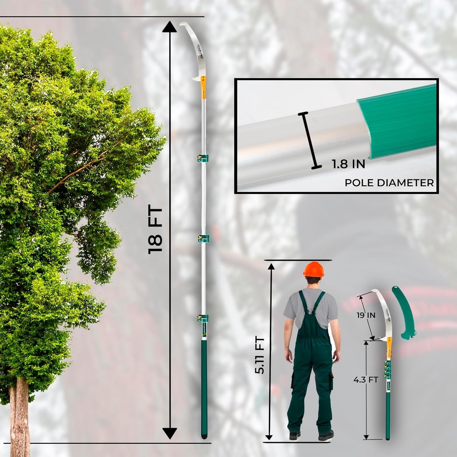 Startpro 23Ft Reach Tree Pruning Saw, Telescopic Manual Lightweight Extendable 1
