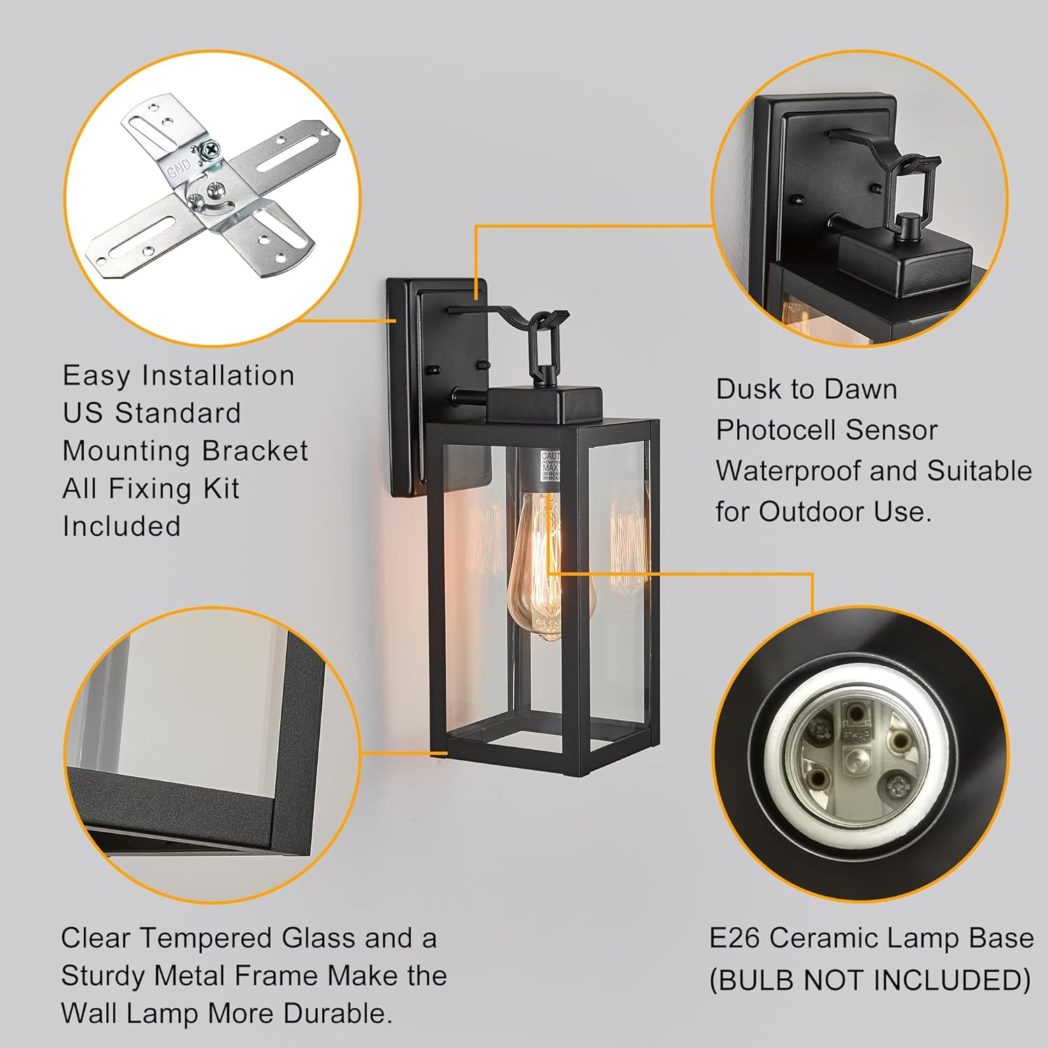 Outdoor Light Fixture Wall Mount Set of Two, Outdoor Wall Sconce, Waterproof Bla