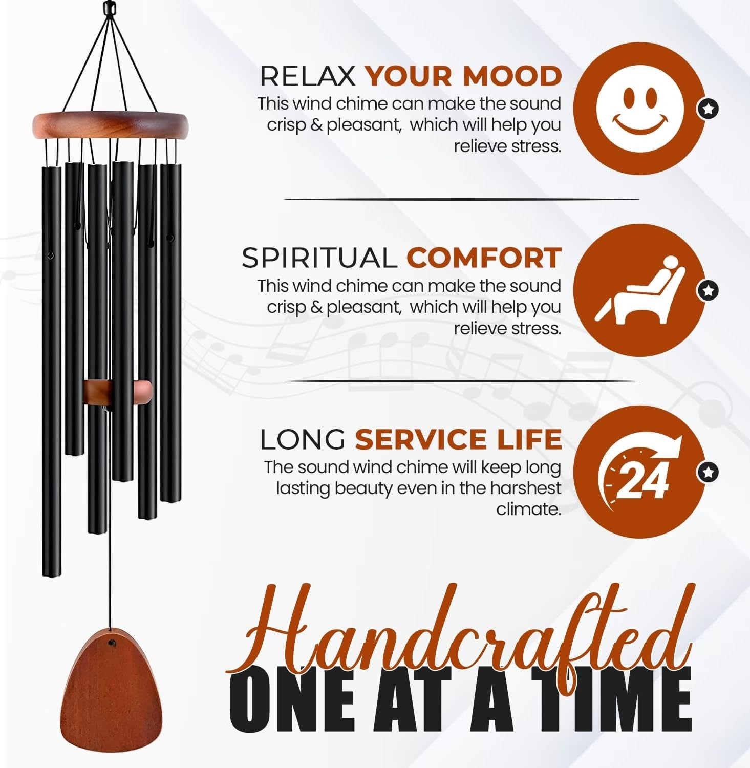 Wind Chimes Large Deep Tone Chapel Bells 6 Tubes Outdoor Garden Home Decor Gift