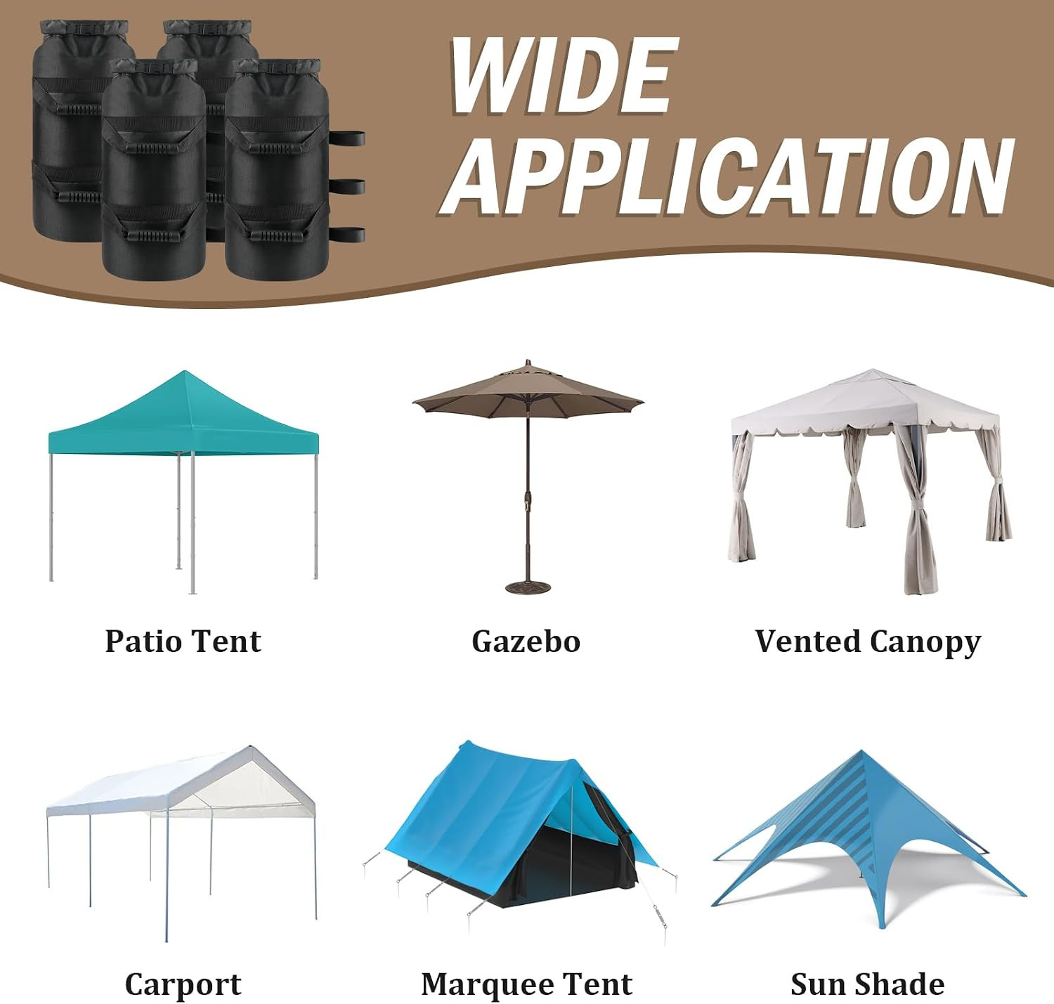 300 LBS Large Canopy Weight Sand Bags Set of 4, Heavy Duty Sandbags for Canopy