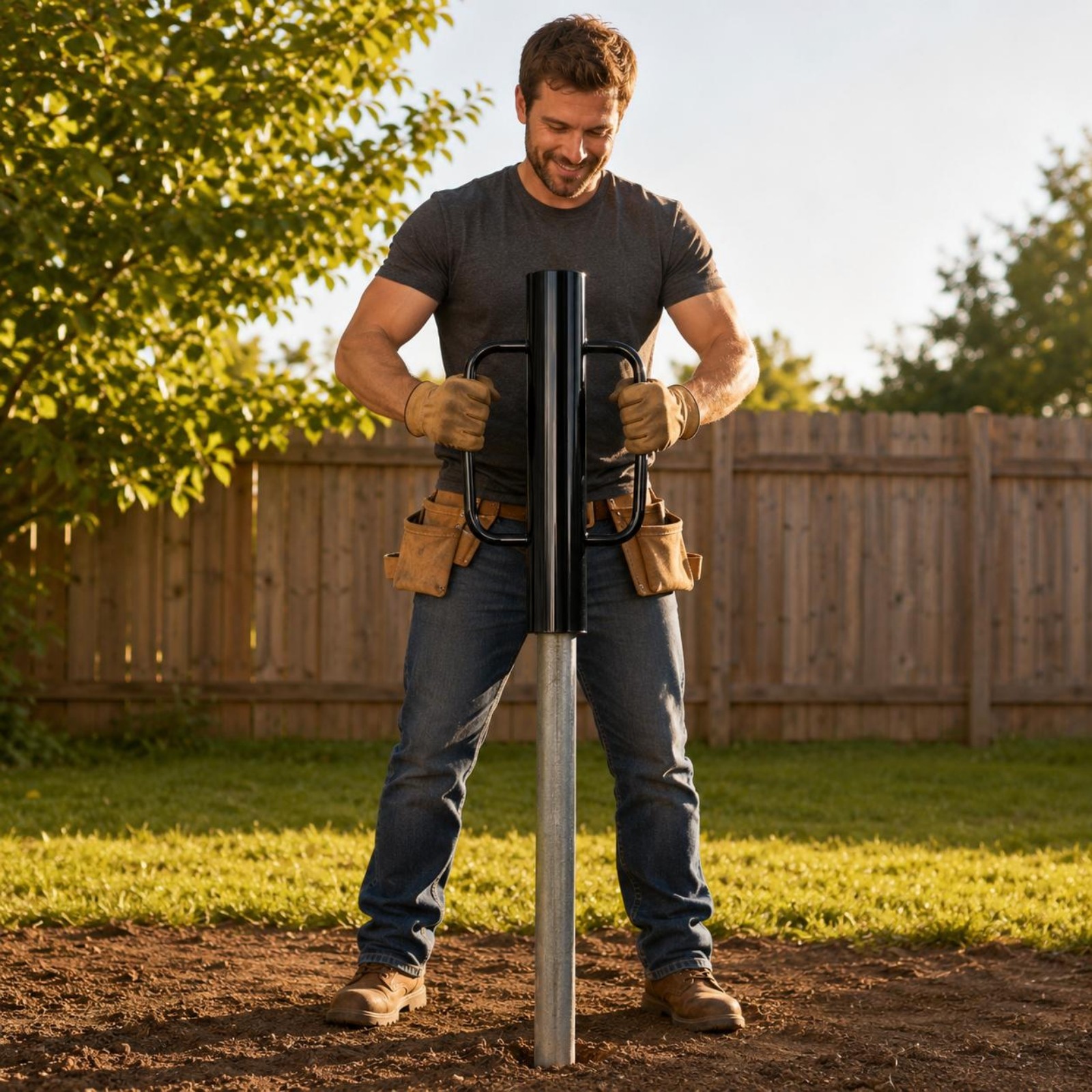 Fence Post Driver U-Shaped Handles Installation Tool Stand-Alone