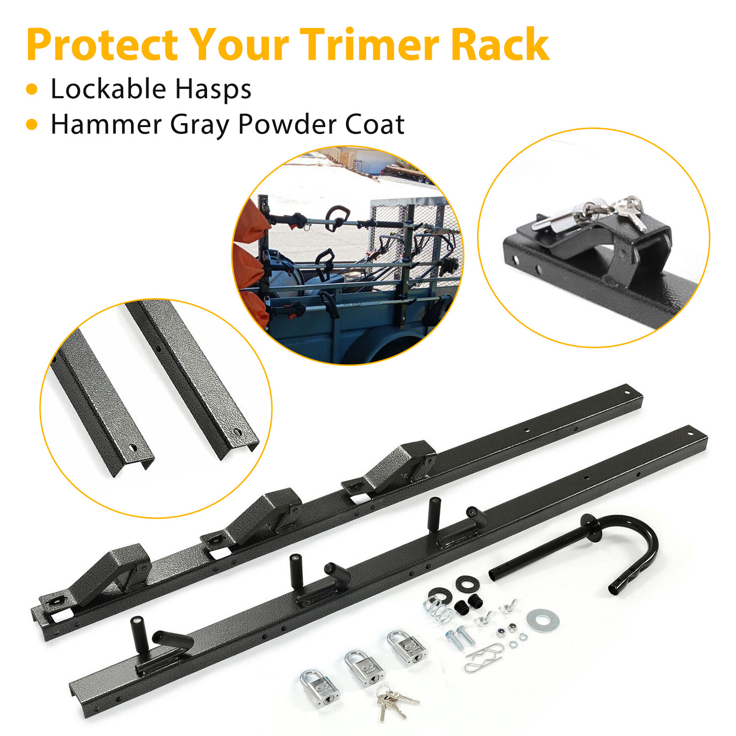 HECASA 3 Place Weeder Edge Trimmer Rack For OPEN Landscape Trailer Lockable