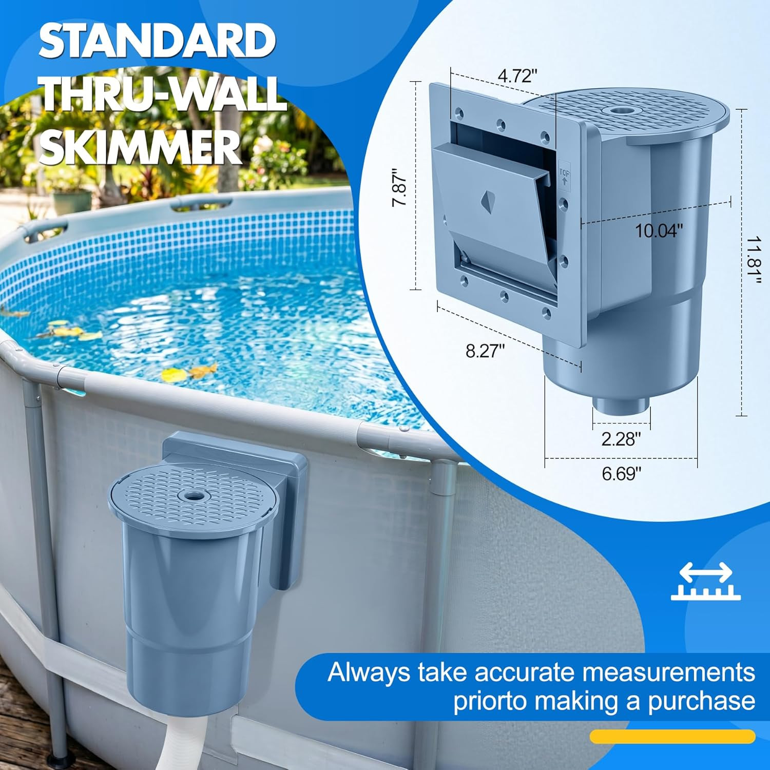 Deeprclean through Wall Skimmer for above Ground Pool, Heavy Duty Wall Mount Poo