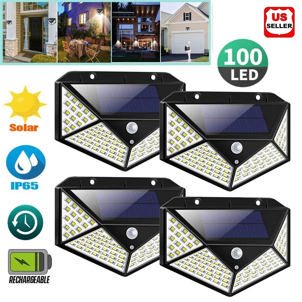100 LED PIR Motion Sensor Wall Light Solar Power Waterproof Outdoor Garden Lamp