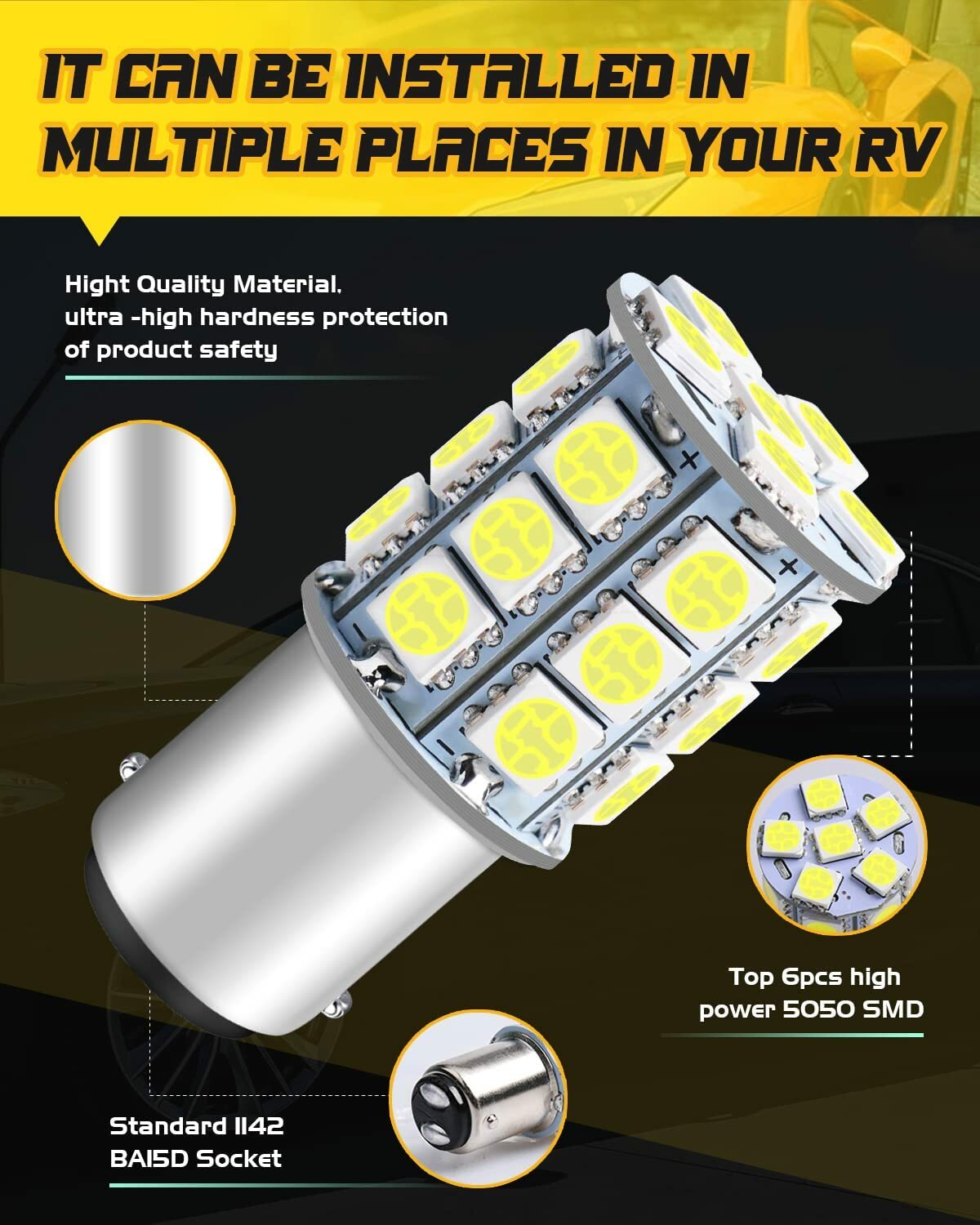 2Pack 12V White 67 89 97 631 5007 5008 R5W R10W 1156 LED Bulb Mini BA15S for Car