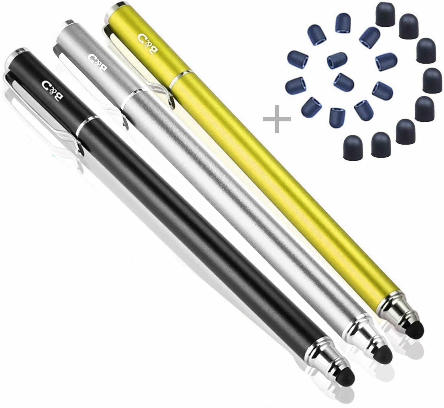 2-in-1 Universal Capacitive Stylus/styli 5.5″ L with 20 Pcs Replacement Rubber