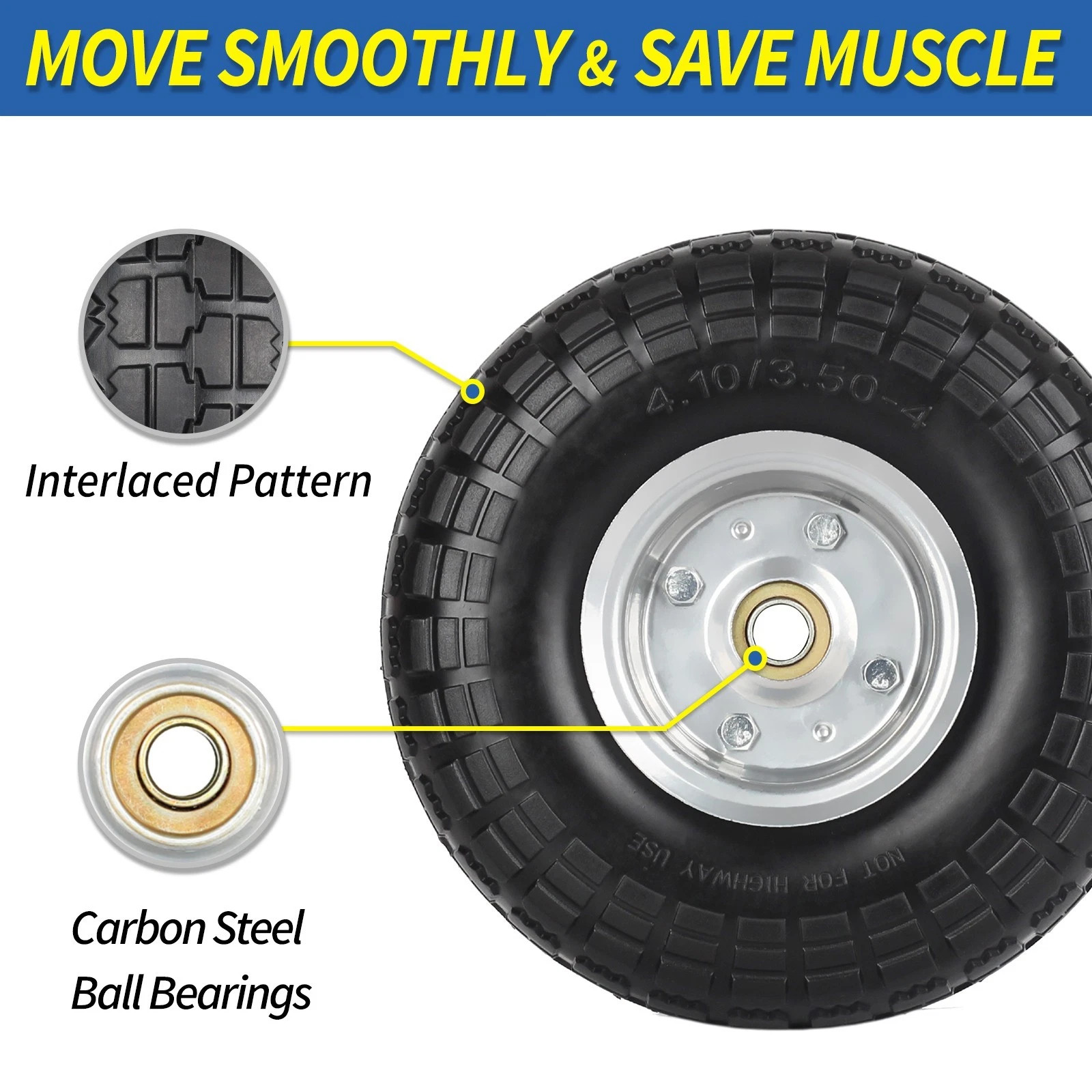 4.10/3.50-4 Tire, 10 Inch Solid Flat Free Tires, Heavy Duty Puncture Proof NEW