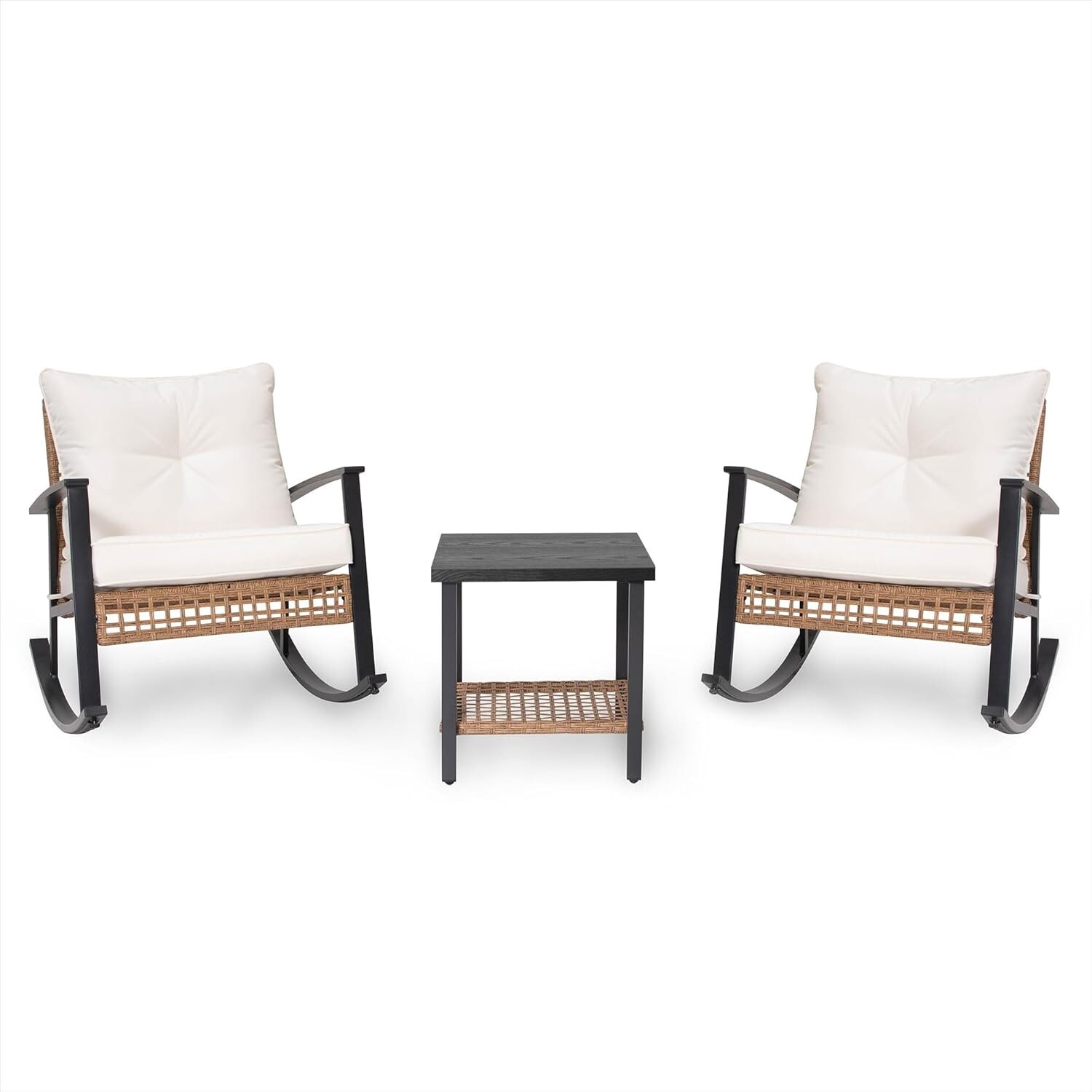 LAUSAINT HOME 3 Pieces Patio Conversation Set with 2-Tier Coffee Table, Beige