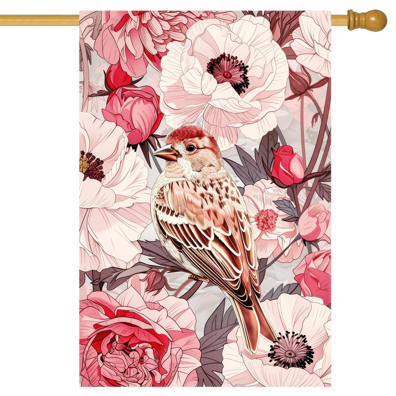 Spring Summer Garden Flag 28 x 40 Inch Large Bird Flora House Flag for Yard P