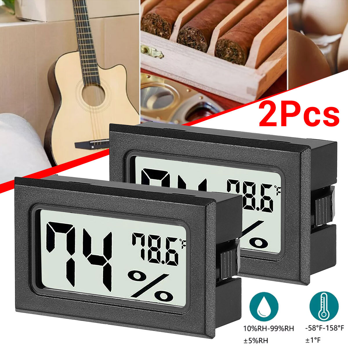 2PCS Digital LCD Indoor Temperature Humidity Meter Thermometer Hygrometer Tester
