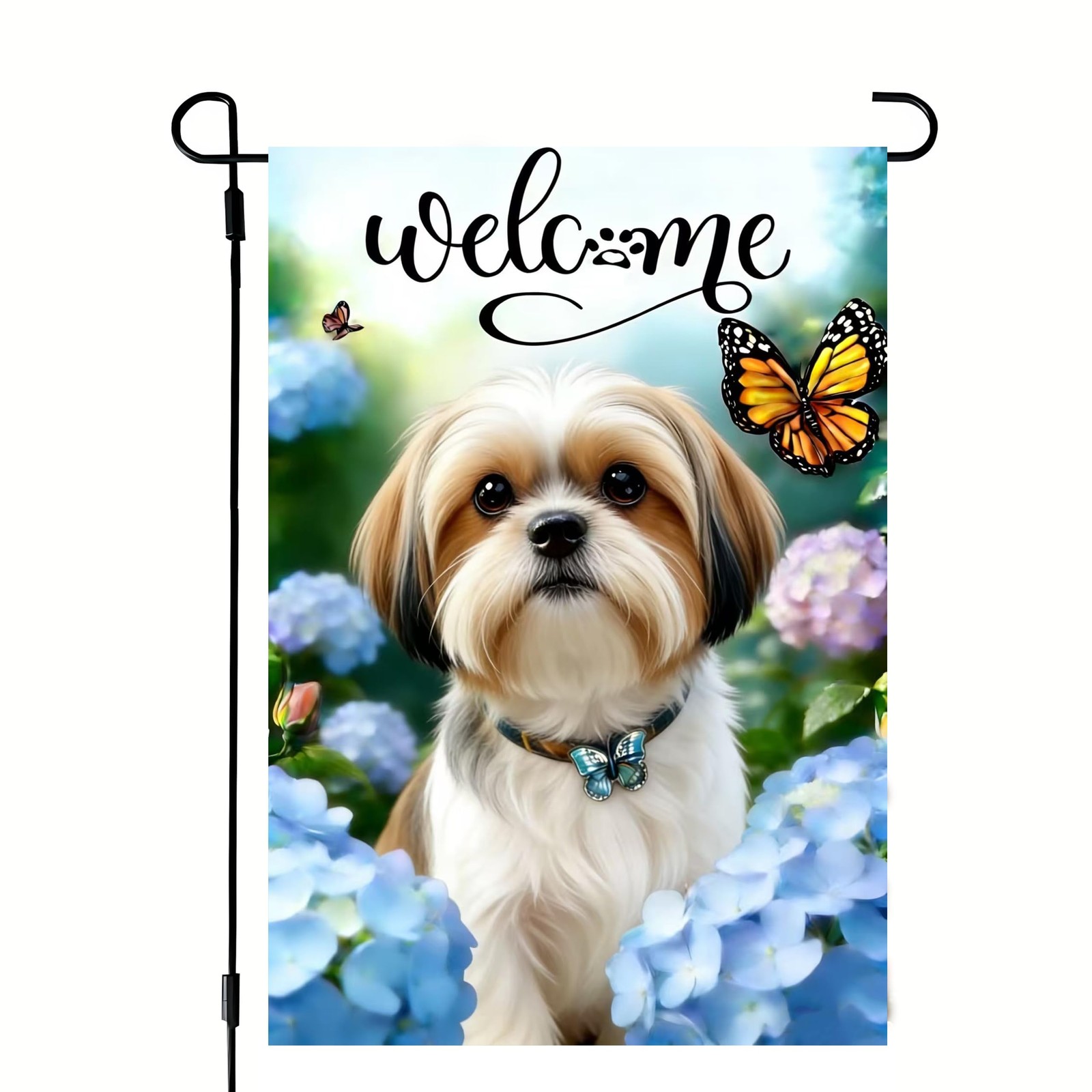 Spring Summer Shih Tzu Hydrangea Floral Garden Flag 12×18 Double Sided, Small…