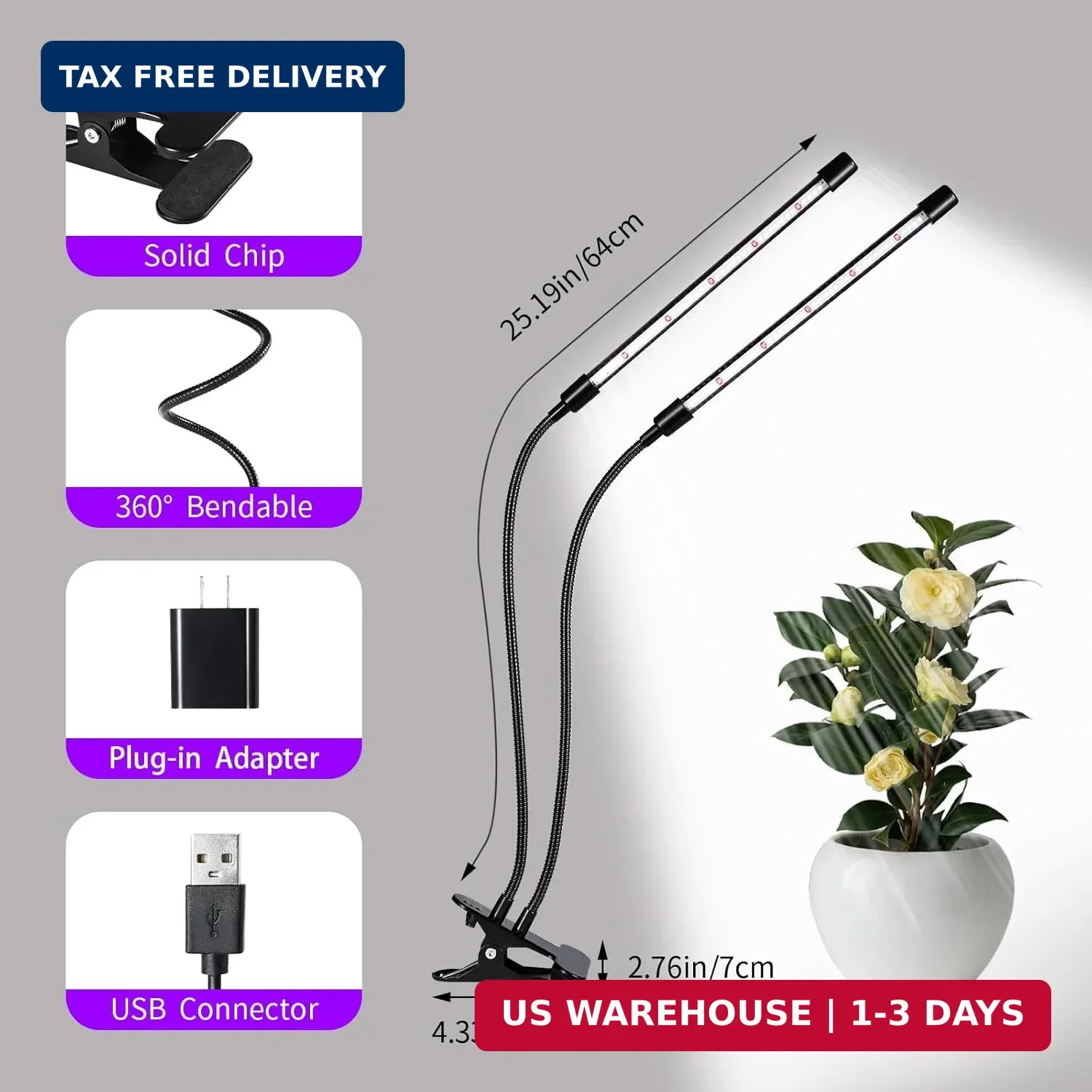 2 Pack Grow Lights for Indoor Plants 168 LEDs Full Spectrum Clip Plant Lamp Time