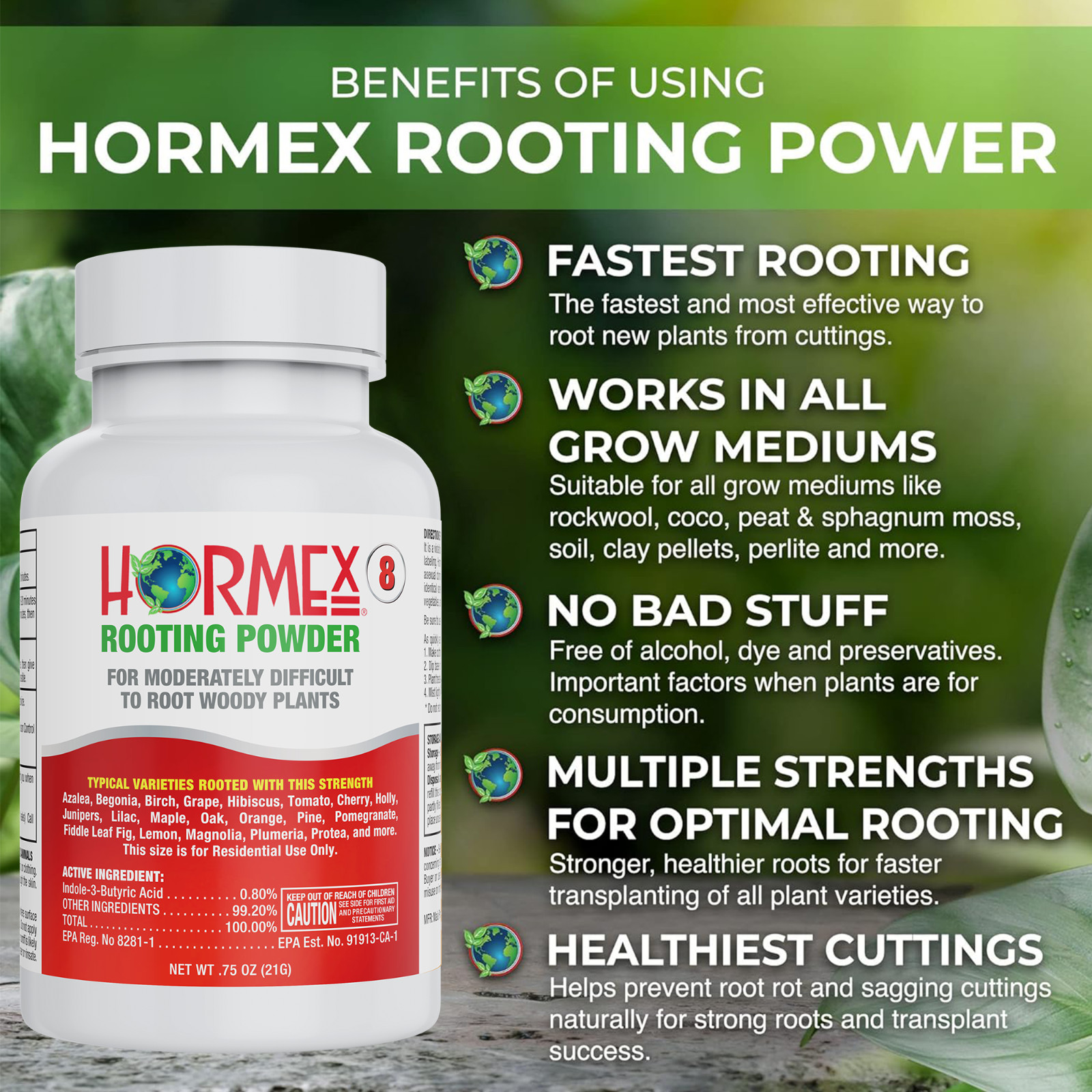 Hormex Rooting Powder #8 – for Moderately Difficult to Root Plants – 0.8% IBA
