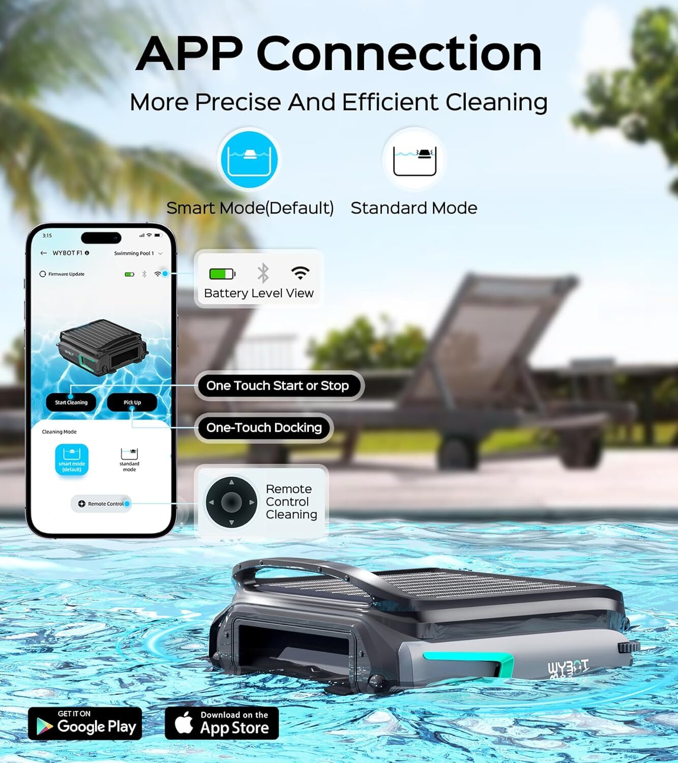 WYBOT F1 Solar Powered Robotic Pool Cleaner Pool Surface Skimmer Robot App