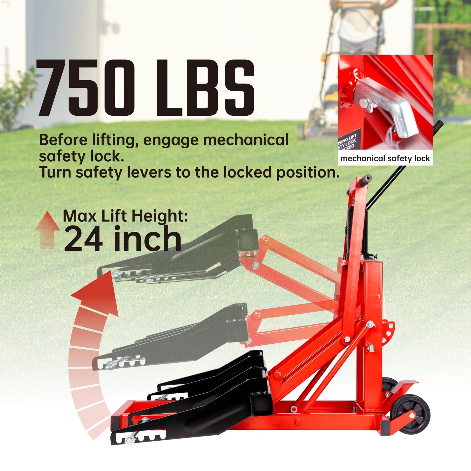 750 lbs Adjustable Zero Turn Lawn Mower ATV Hydraulic Lift Jack with Safety Lock