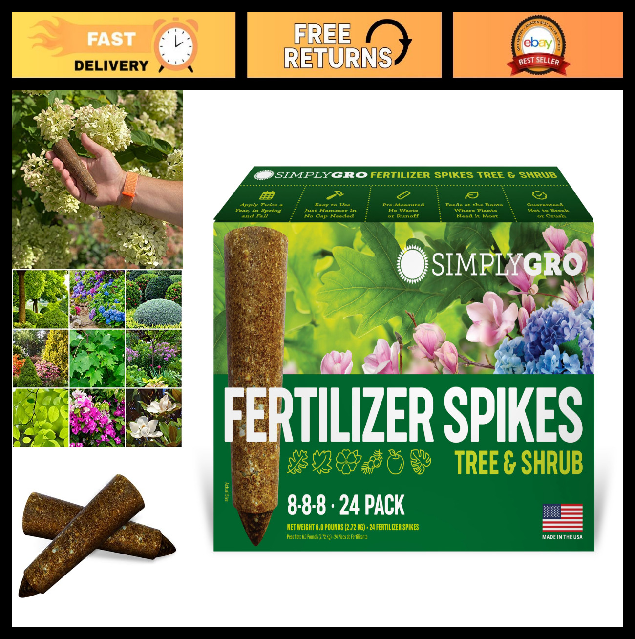 Tree & Shrub Fertilizer Spikes – 24 Count, 6.0 Lbs, Slow Release Nutrients