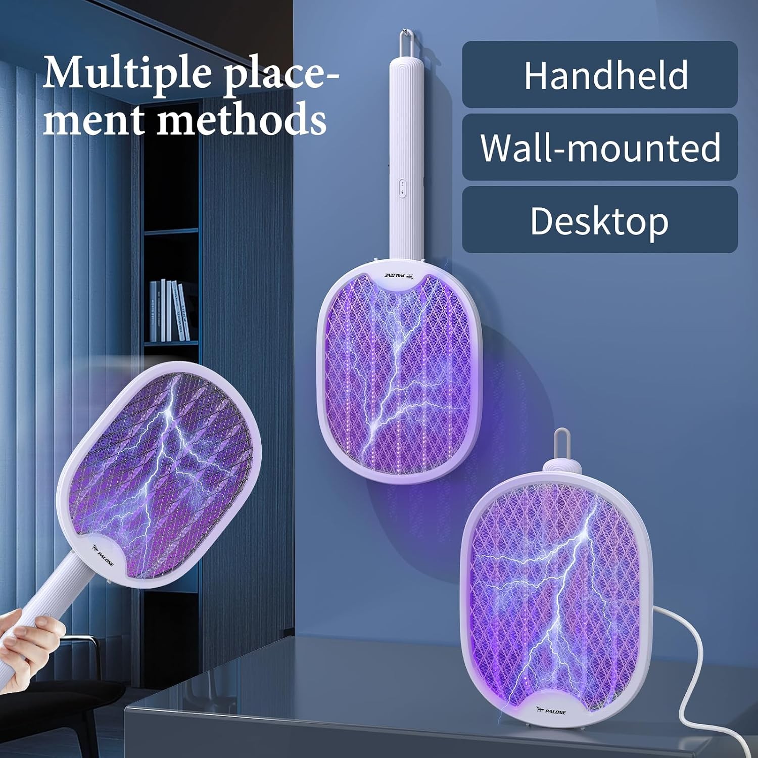 Electric Fly Swatter, Foldable 4000V Fly Zapper Killer, 3 Layers Mesh with USB-C