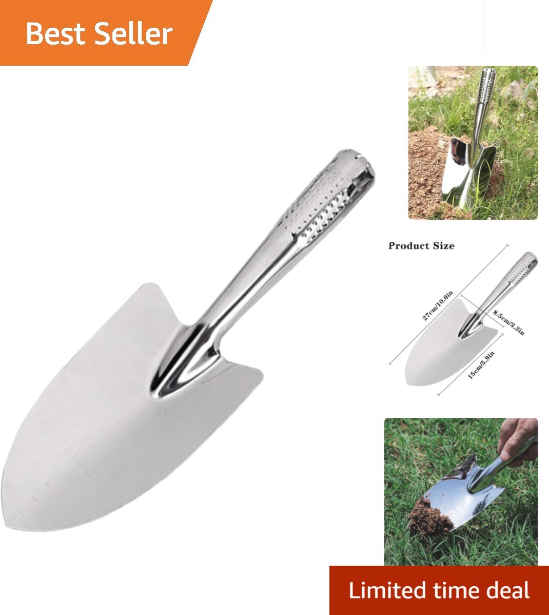8×4 Inches Compact Stainless Steel Garden Trowel – Perfect for Weeding & Digging
