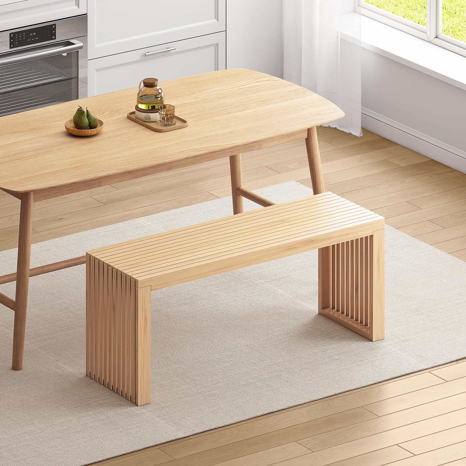 Toolola Bamboo Dining Bench 35-Inch Sleek Design Entryway Shoe Rack Bench