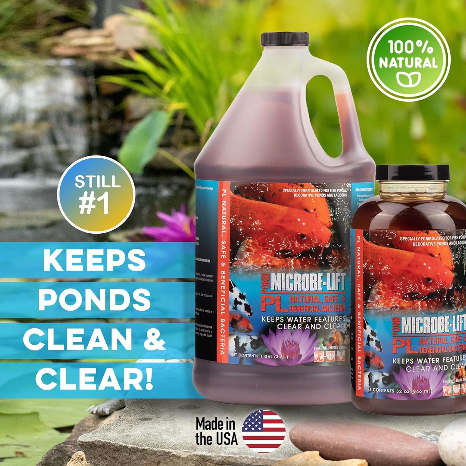 Microbe Lift PL 1 Gallon Koi Pond Beneficial Bacteria Clarifier 10PLG4